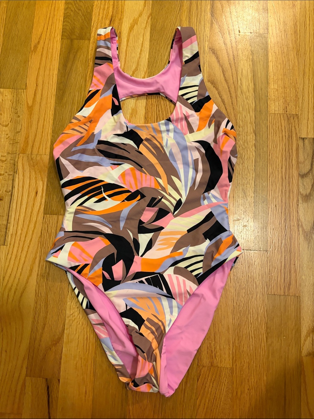 Old Navy Pink Multi-Leaf Print One-Piece Swimsuit